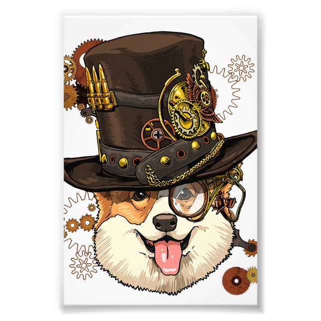 Steampunk Corgi Dog Steampunk Lovers Fototryck (Framsidan)