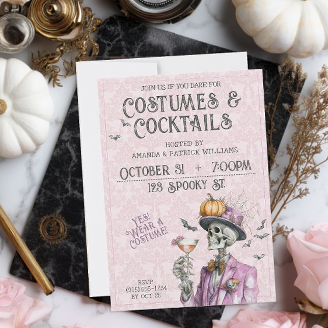 Steampunk Costume Cocktails Vuxen Halloween Inbjudningar (Steampunk Costumes and Cocktails Halloween Party Invitation)