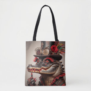 Steampunk Crokodile Top hat Red Lipstick Tygkasse