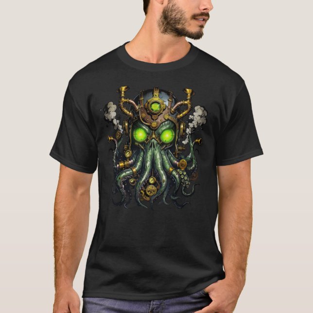 Steampunk Cthulhu-monster  T Shirt (Framsida)