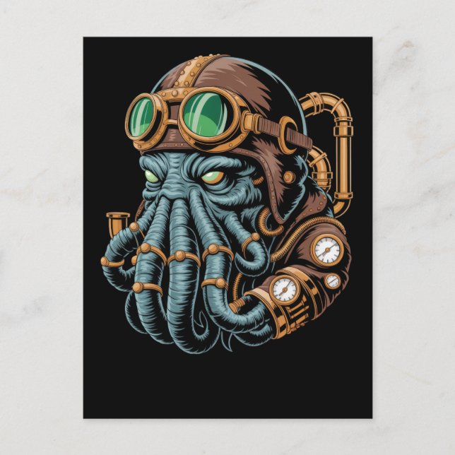 Steampunk Cthulhu-monster Vykort (Framsida)
