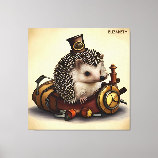 Steampunk Cute Hedgehog Rusty Fantasy Vintage Canvastryck (Framsida)