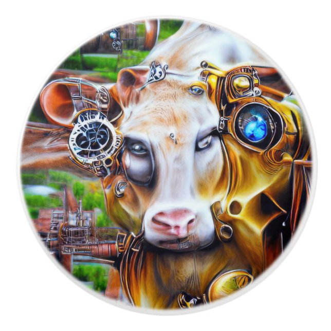 Steampunk Cyber Cow Knopp (Framsidan)