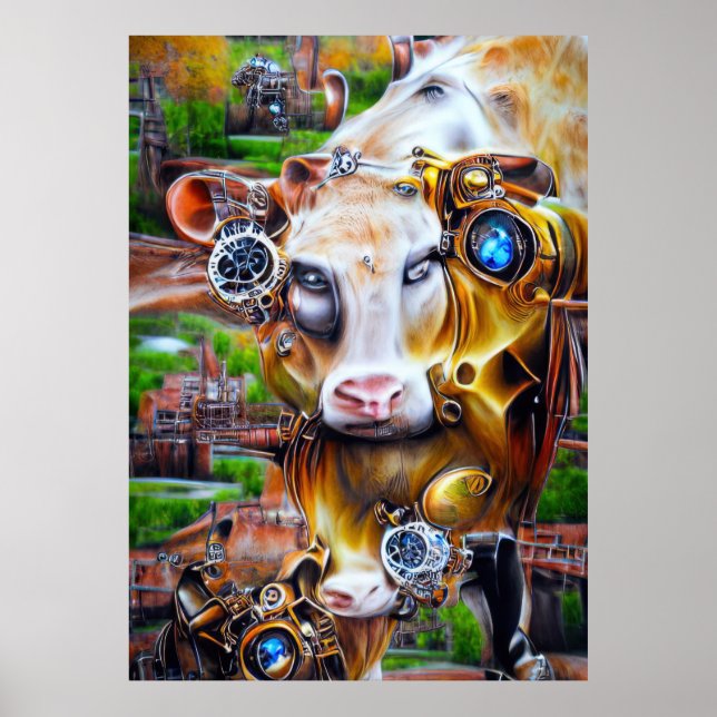 Steampunk Cyber Cow Poster (Framsidan)