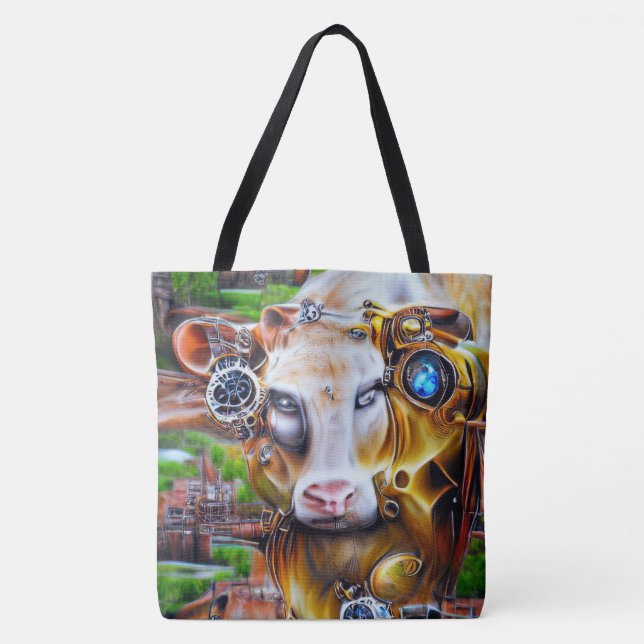Steampunk Cyber Cow Tygkasse (Framsida)