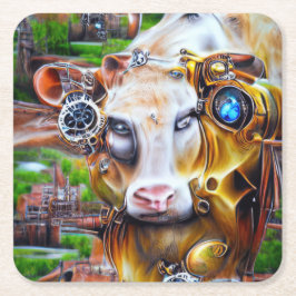 Steampunk Cyber Cow Underlägg Papper Kvadrat