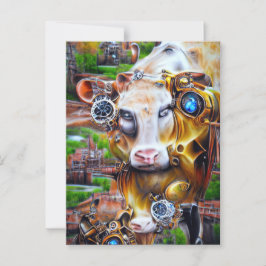 Steampunk Cyber Cow Vykort