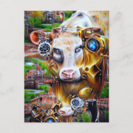 Steampunk Cyber Cow Vykort
