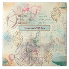 Steampunk Cycle Airships och Verktyg Kitchen Kakelplatta
