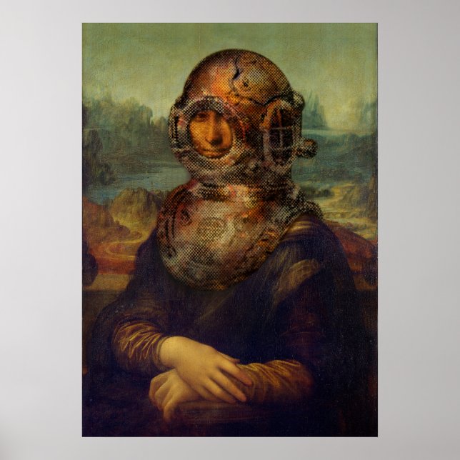 Steampunk da Vinci Mona Lisa Divers Helmet Pop Art Poster (Framsidan)