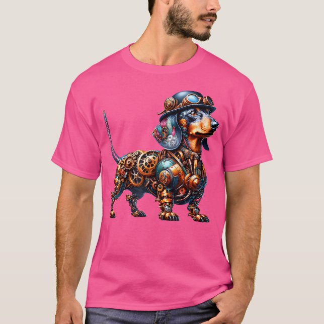 Steampunk Dachshund Älskare Fantasy Art T Shirt (Framsida)