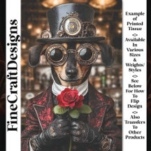 Steampunk Dachshund Hund + Röd ros AH1Z Decoupage