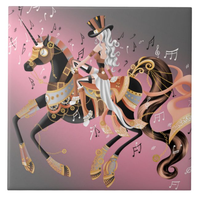 Steampunk Dam och Mechanical Horse Kakelplatta (Framsidan)