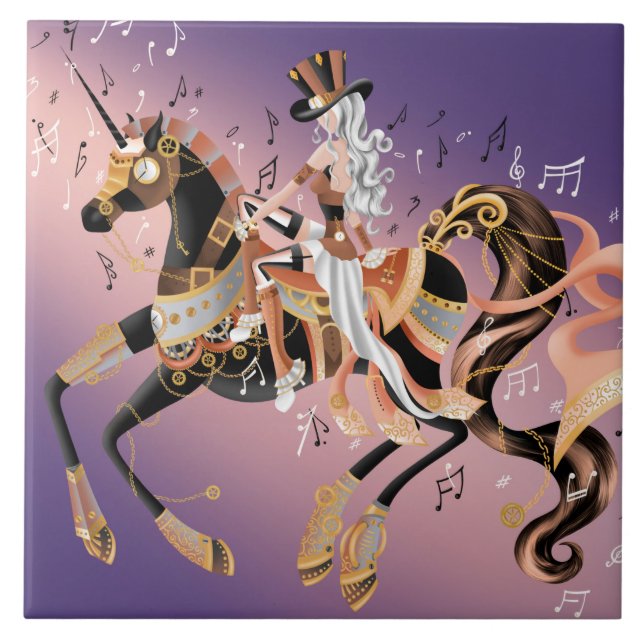 Steampunk Dam och Mechanical Horse Kakelplatta (Framsidan)