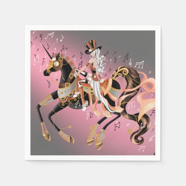 Steampunk Dam och Mechanical Horse Pappersservett (Framsidan)