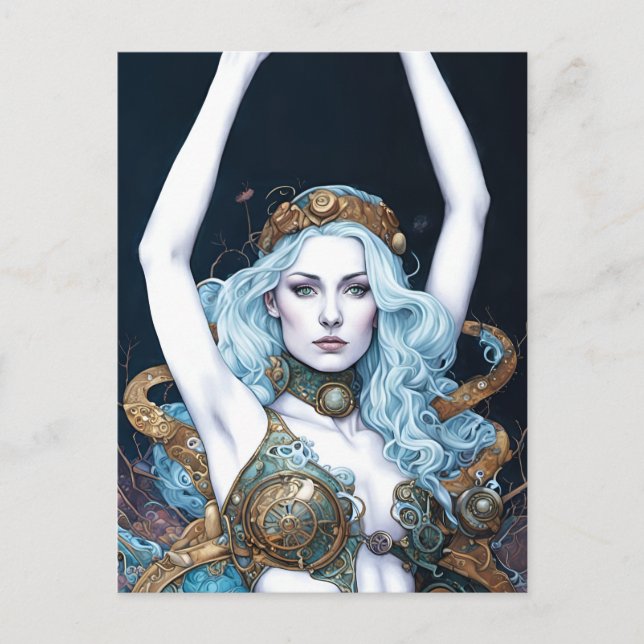 Steampunk Dansande Kvinna Vykort (Framsida)
