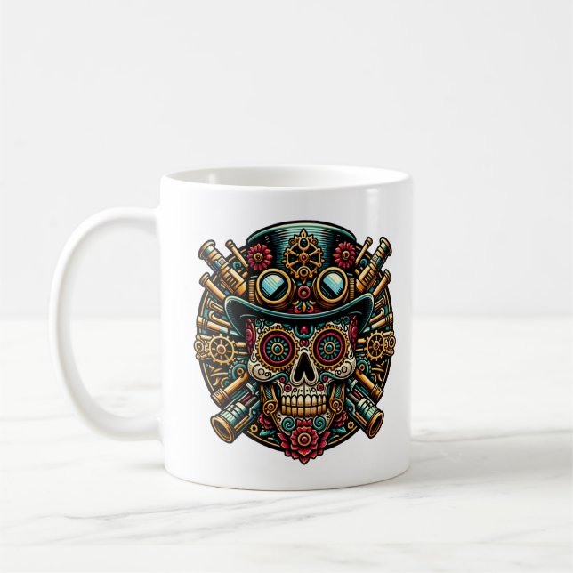 Steampunk Dia de los Muertos Kaffemugg (Vänster)