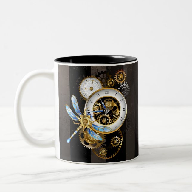 Steampunk Dials med Dragonfly Två-Tonad Mugg (Vänster)