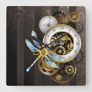 Steampunk Dials with Dragonfly Fyrkantig Klocka