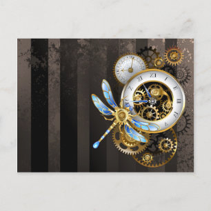 Steampunk Dials with Dragonfly Helg Vykort