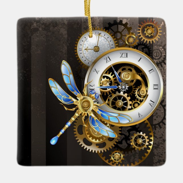 Steampunk Dials with Dragonfly Julgransprydnad Keramik (Framsida)