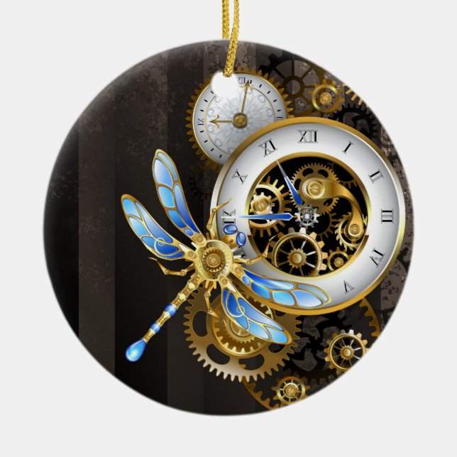 Steampunk Dials with Dragonfly Julgransprydnad Keramik (Framsidan)