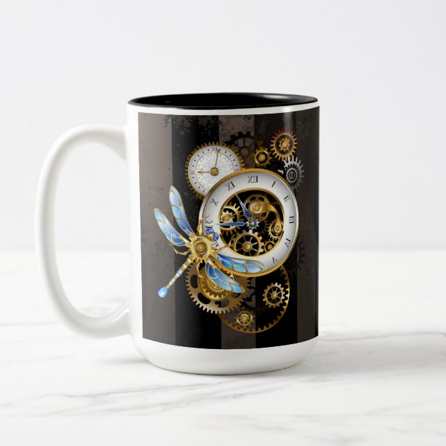 Steampunk Dials with Dragonfly Två-Tonad Mugg (Vänster)