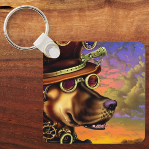 Steampunk Digital Art Hund Porträtt Nyckelring