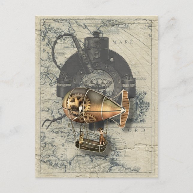 Steampunk Diriigen Balloon Ride Vykort (Framsida)