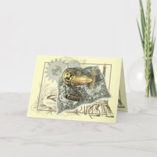 Steampunk Diriigen Luft Tour Hälsning Card Kort