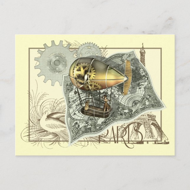 Steampunk Diriigen Luft Tour Postcard Vykort (Framsida)