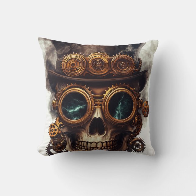 Steampunk Dödskalle Motor Kudde (Framsida)