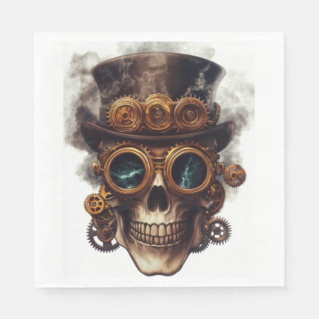 Steampunk Dödskalle Motor Pappersservett (Framsidan)