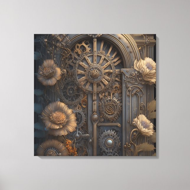 Steampunk Door with Flowers Canvastryck (Framsida)