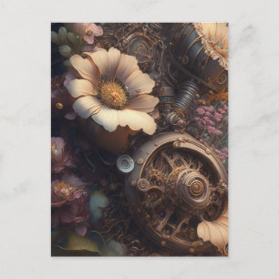 Steampunk Door with White Flowers Vykort