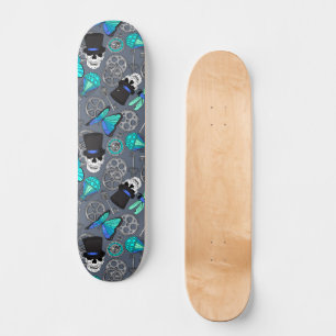 Steampunk Döskallar och Butterflies Grått Mini Skateboard Bräda 18,5 Cm