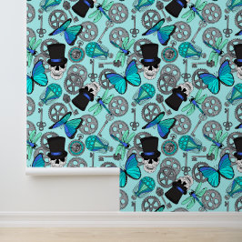 Steampunk Döskallar och Gears Mönster Blue