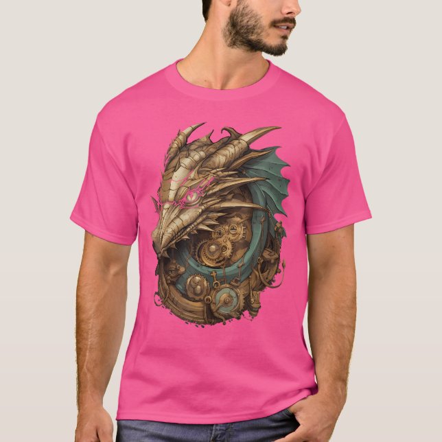 Steampunk Dragon Art Gears Graphic Design Art. T Shirt (Framsida)