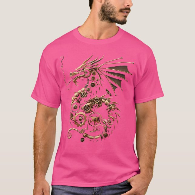 Steampunk Dragon Art Gears Graphic Design Art. T Shirt (Framsida)