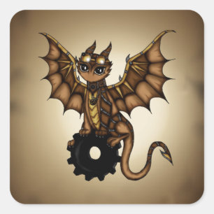 Steampunk Dragon Fyrkantigt Klistermärke