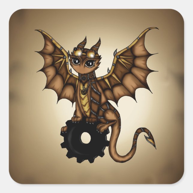 Steampunk Dragon Fyrkantigt Klistermärke (Framsida)