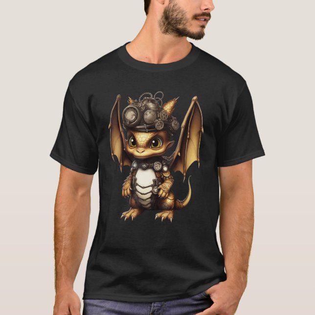 Steampunk Dragon Gears Graphic Artwork Fantasy 7 T Shirt (Framsida)