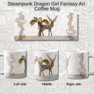 Steampunk Dragon Girl Fantasy Art Kaffemugg