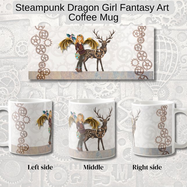 Steampunk Dragon Girl Fantasy Art  Kaffemugg (Steampunk Dragon Girl Fantasy Art Mug)