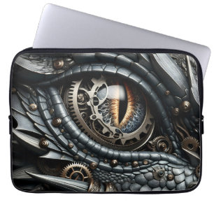Steampunk Dragon Öga Closeup Ai Art Laptop Fodral