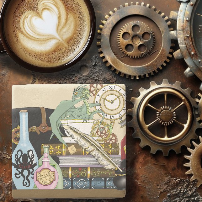 Steampunk Dragon Potions Bokar Stenunderlägg (Skapare uppladdad)