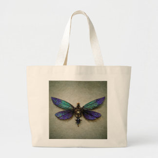 Steampunk Dragonflies Blue Grönt Lila Jumbo Tygkasse