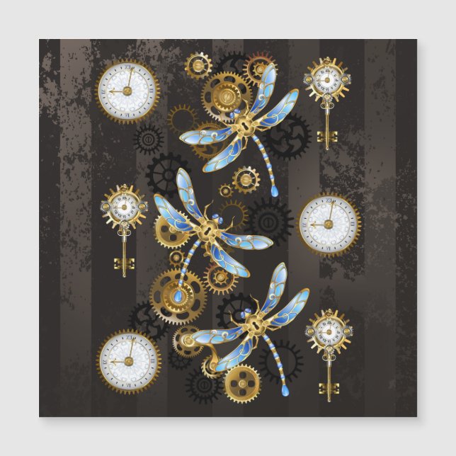 Steampunk Dragonflies på brun strimmig bakgrund (Framsida)