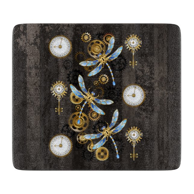 Steampunk Dragonflies på brun strimmig bakgrund (Framsidan)