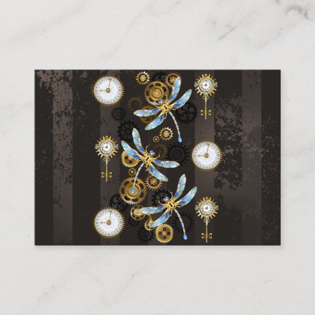 Steampunk Dragonflies på brun strimmig bakgrund (Framsida)
